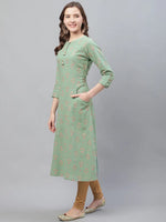 Ahika Women Casual Wear Cotton Fabric Sea Green Printed Kurti