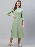 Ahika Women Casual Wear Cotton Fabric Sea Green Printed Kurti