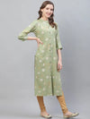 Ahika Women Cotton Fabric Trendy Festive Wear Khaki Printed Kurti