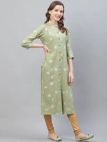 Ahika Women Cotton Fabric Trendy Festive Wear Khaki Printed Kurti