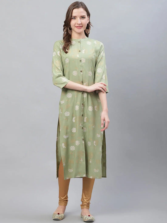 Ahika Women Cotton Fabric Trendy Festive Wear Khaki Printed Kurti