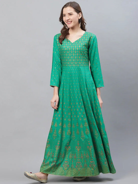 Ahika Women Cotton Fabric Green Printed Fancy Daily Wear Kurti