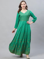 Ahika Women Cotton Fabric Green Printed Fancy Daily Wear Kurti