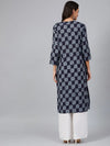 Ahika Women Navy Blue Floral Screen Printed Straight Kurta