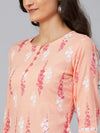 Ahika Women Peach Coloured White Screen Printed Straight Kurta