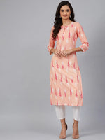 Ahika Women Peach Coloured White Screen Printed Straight Kurta