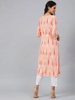 Ahika Women Peach Coloured White Screen Printed Straight Kurta