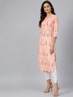 Ahika Women Peach Coloured White Screen Printed Straight Kurta