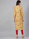 Ahika Women Mustard Yellow Red Floral Print Straight Kurta