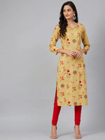 Ahika Women Mustard Yellow Red Floral Print Straight Kurta