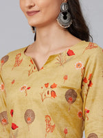 Ahika Women Mustard Yellow Red Floral Print Straight Kurta