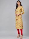 Ahika Women Mustard Yellow Red Floral Print Straight Kurta