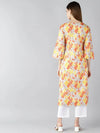 Ahika Women Grey Mustard Yellow Screen Floral Printed Straight Kurta