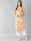 Ahika Women Grey Mustard Yellow Screen Floral Printed Straight Kurta