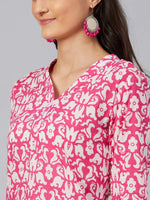 Ahika Women Pink White Screen Printed Straight Kurta