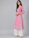 Ahika Women Pink White Screen Printed Straight Kurta