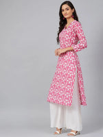 Ahika Women Pink White Screen Printed Straight Kurta