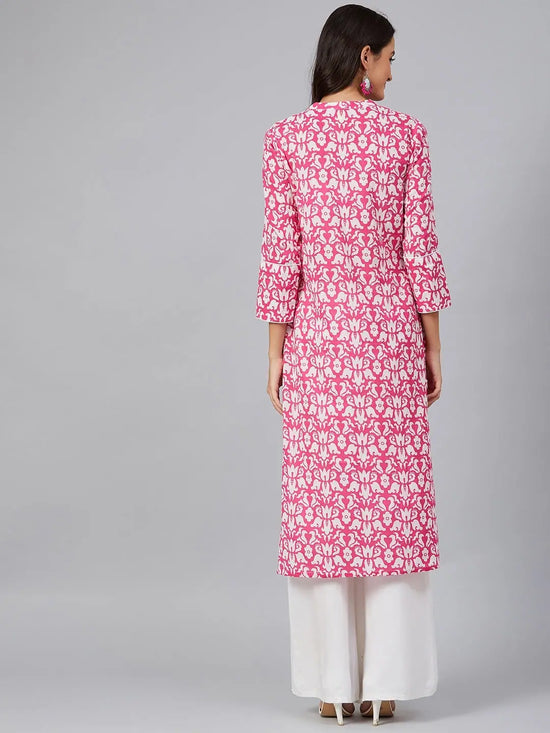 Ahika Women Pink White Screen Printed Straight Kurta