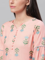 Ahika Women Peach Coloured Blue Printed Straight Kurta 1