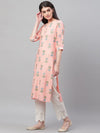 Ahika Women Peach Coloured Blue Printed Straight Kurta 1