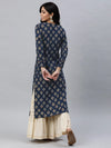 Ahika Women Navy Blue And Gold Toned Floral Printed Straight Kurta