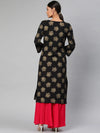 Ahika Women Black And Gold Toned Printed Straight Kurta