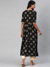 Ahika Women Black And Gold Toned Printed A Line Kurta