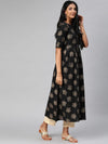 Ahika Women Black And Gold Toned Printed A Line Kurta