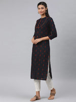 Ahika Women Navy Blue And Pink Printed Straight Kurta