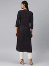 Ahika Women Navy Blue And Pink Printed Straight Kurta