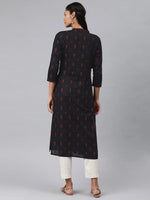 Ahika Women Navy Blue And Pink Printed Straight Kurta