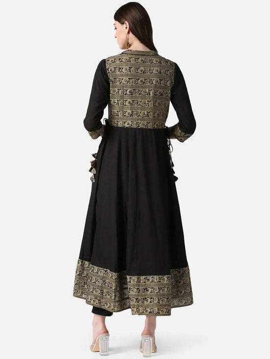 Ahika Women Black Beige Floral Printed Anarkali Kurta