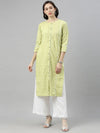 Ahika Women Green White Checked Kurta