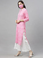 Ahika Women Pink Leheriya Printed Kurta