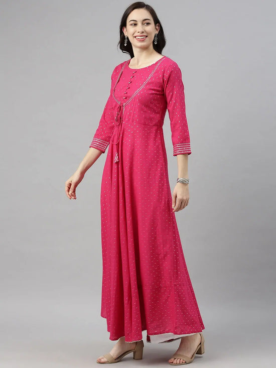 Ahika Women Pink Silve Toned Printed Kurta