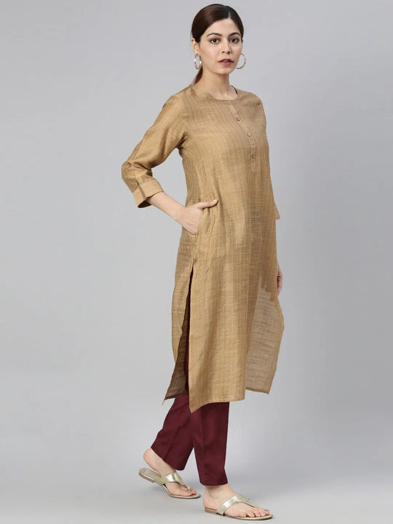 Ahika Women Beige Striped Kurta