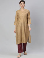 Ahika Women Beige Striped Kurta