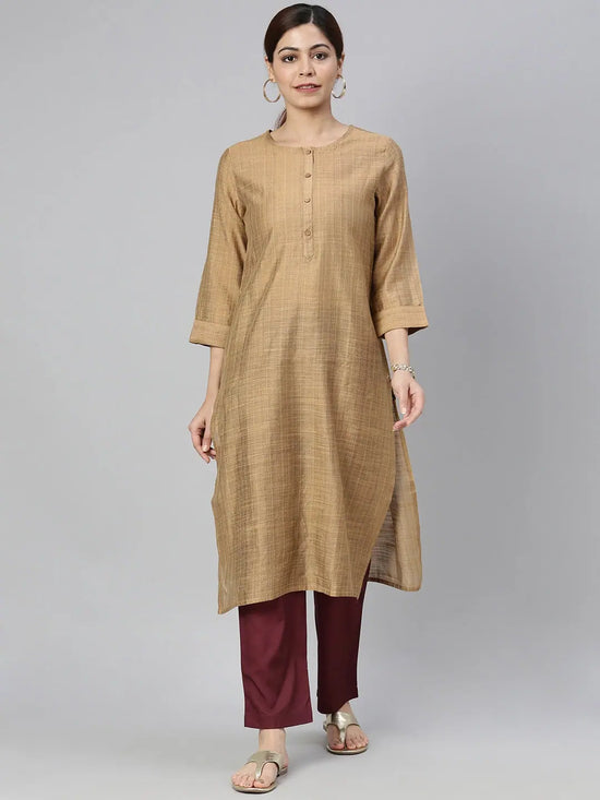 Ahika Women Beige Striped Kurta