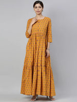 Ahika Women Mustard Orange Pink Floral Printed Kurta