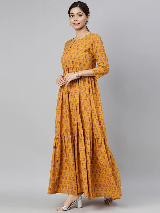 Ahika Women Mustard Orange Pink Floral Printed Kurta