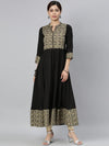 Ahika Women Black Beige Floral Printed Kurta