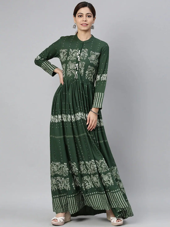 Ahika Women Olive Green Floral Printed Kurta