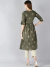 Ahika Women Cotton Green Ethnic Motifs Printed A Line Kurti