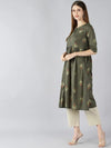 Ahika Women Cotton Green Ethnic Motifs Printed A Line Kurti