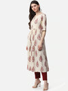 Ahika Women Cotton Beige Ethnic Motifs Printed A Line Kurti