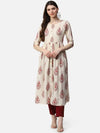 Ahika Women Cotton Beige Ethnic Motifs Printed A Line Kurti