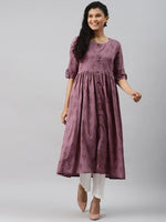 Ahika Women Cotton Purple Ethnic Motifs Printed A Line Kurti