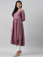 Ahika Women Cotton Purple Ethnic Motifs Printed A Line Kurti