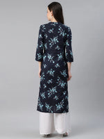 Ahika Women Cotton Navy Blue Floral Printed Straight Kurti