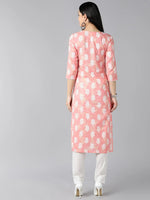 Ahika Women Peach Coloured White Ethnic Motifs Embellished Gotta Patti Kurta